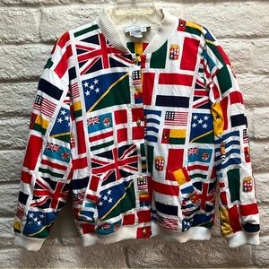 Vintage Adrienne Vittadini Sports Jacket covered in Flags! (W2)